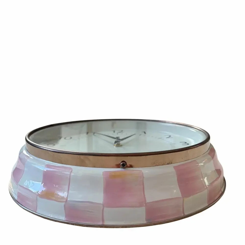 NEW Mackenzie-Childs Rosy Check School Wall Clock 12.25in Chic Pink Home Decor